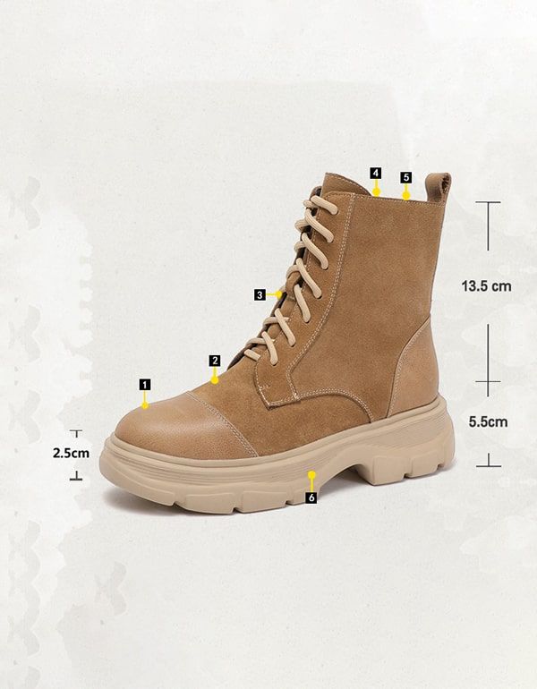 Automne Hiver Bottes En Daim Rétro À Lacets À Semelle Épaisse