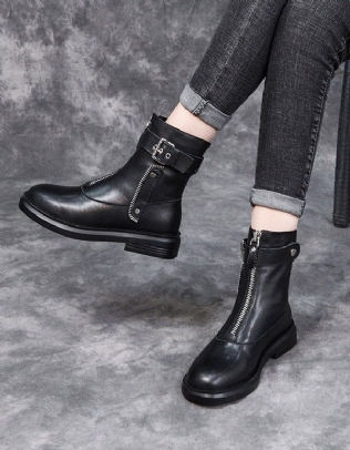 Automne Hiver Cuir Zipper Punk Bottes Noir