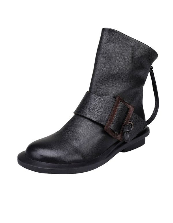 Automne Hiver Nouvelles Bottes Rétro En Cuir À Boucle Supérieure