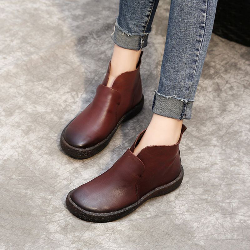 Automne Hiver Retro Leather Plus Velvet Bottes Courtes Pour Femmes | Chaussures Cadeaux