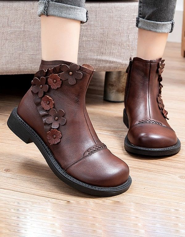 Automne Hiver Tête Ronde Ethnique Rétro Bottes