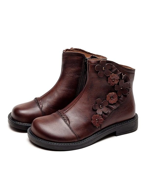 Automne Hiver Tête Ronde Ethnique Rétro Bottes