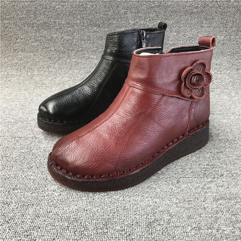 Bottes D'automne Et D'hiver En Cuir Rétro Pour Femmes 35-41