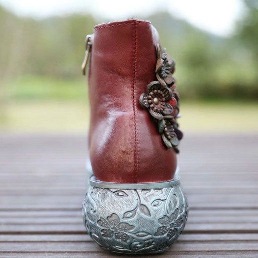 Bottes Compensées Rétro Faites À La Main Avec Fleurs | Chaussures Cadeaux