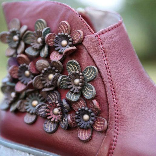 Bottes Compensées Rétro Faites À La Main Avec Fleurs | Chaussures Cadeaux