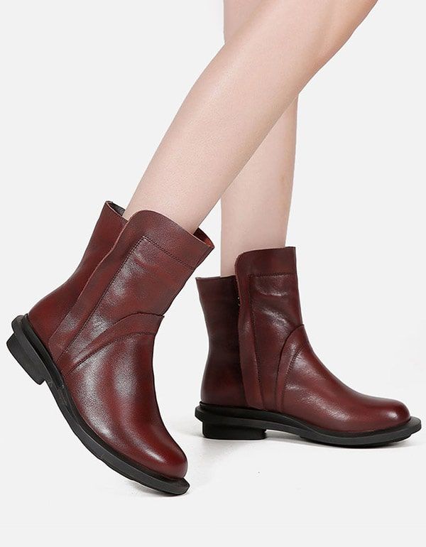 Bottes Courtes Chelsea En Cuir À Tête Ronde