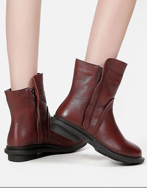 Bottes Courtes Chelsea En Cuir À Tête Ronde