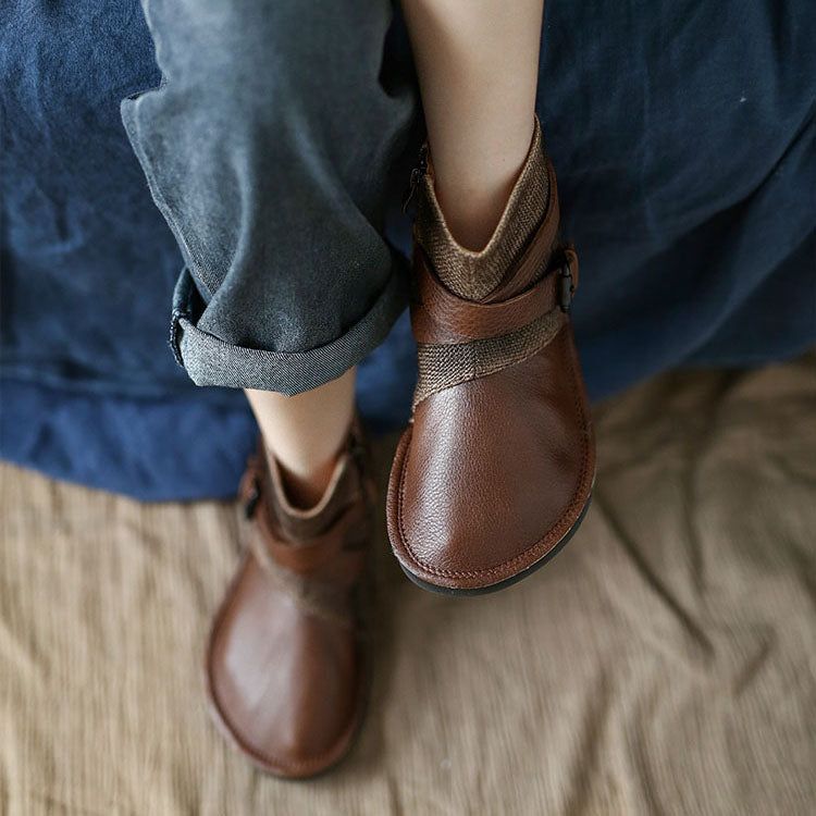 Bottes Courtes Confortables En Cuir Rétro Pour Femmes