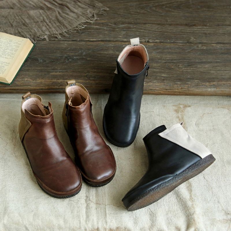 Bottes Courtes Confortables En Cuir Rétro Pour Femmes | Chaussures Cadeaux