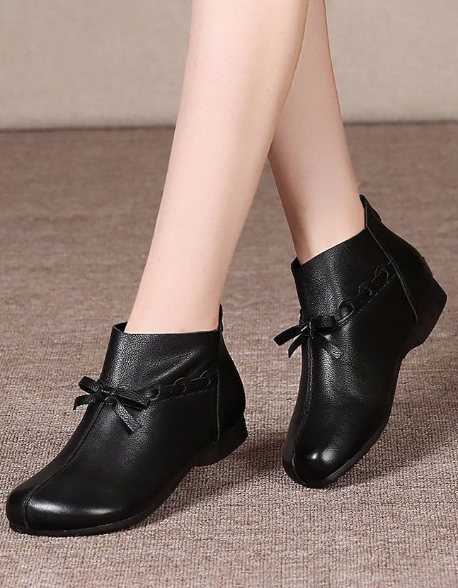 Bottes Courtes Confortables En Cuir Souple Pour Femme