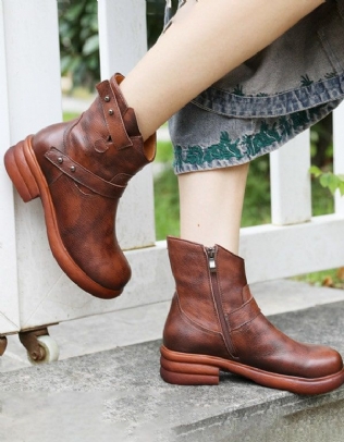 Bottes Courtes De Cow-boy En Cuir Rétro Pour Femmes