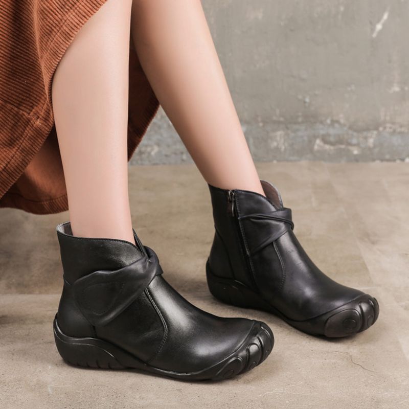 Bottes Courtes En Cuir Faites À La Main Rétro D'hiver | Chaussures Cadeaux