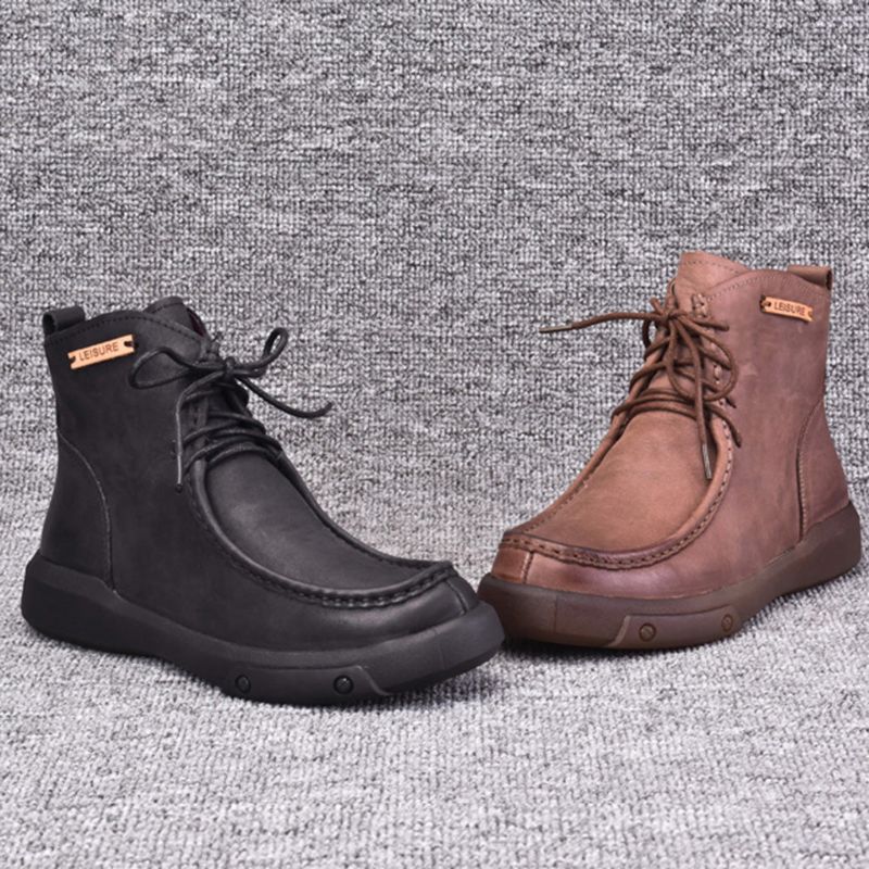 Bottes Courtes En Cuir Rétro D'hiver | Chaussures Cadeaux