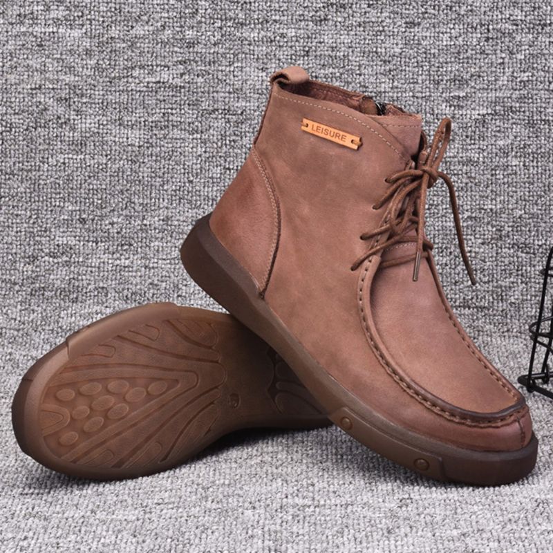 Bottes Courtes En Cuir Rétro D'hiver | Chaussures Cadeaux