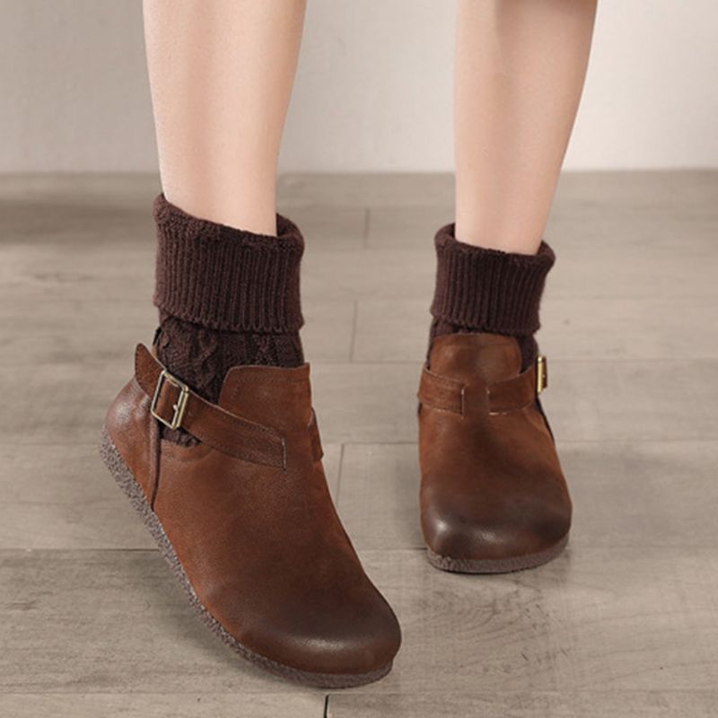 Bottes Courtes En Cuir Rétro D'hiver | Chaussures Cadeaux