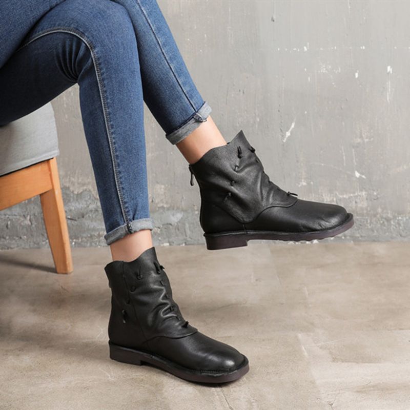 Bottes Courtes Décontractées En Cuir Faites À La Main Rétro | Chaussures Cadeaux