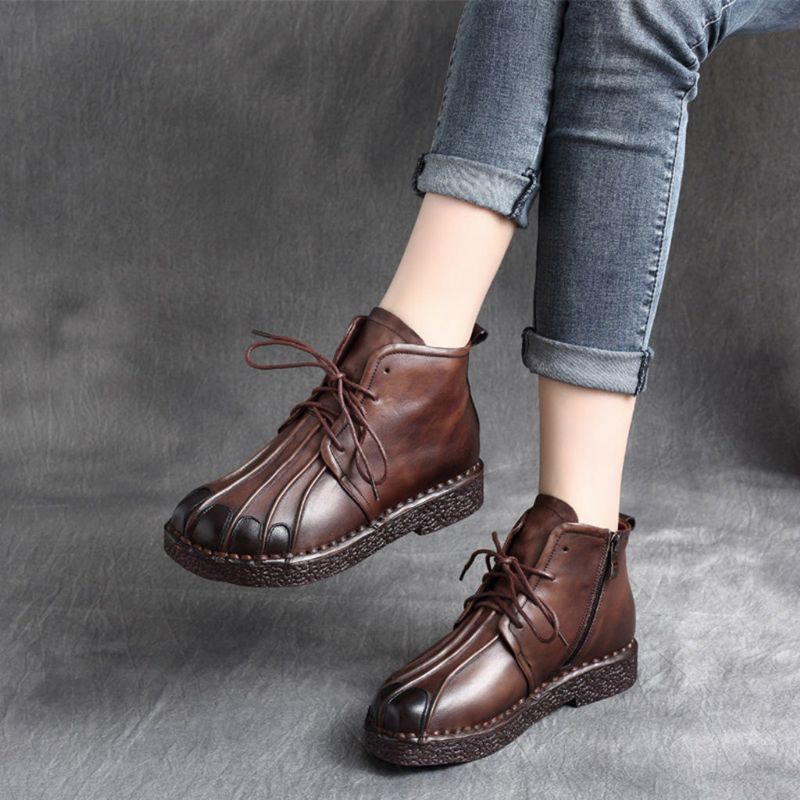 Bottes Courtes Faites À La Main En Cuir Rétro Automne Hiver | Chaussures Cadeaux