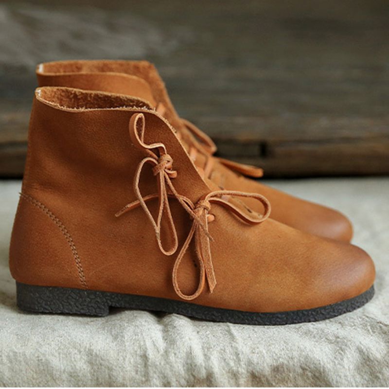 Bottes Courtes Pour Femmes En Cuir Faites À La Main Rétro | Chaussures Cadeaux