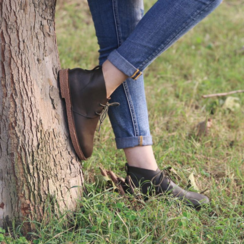 Bottes Courtes Pour Femmes En Cuir Rétro D'automne | Chaussures Cadeaux