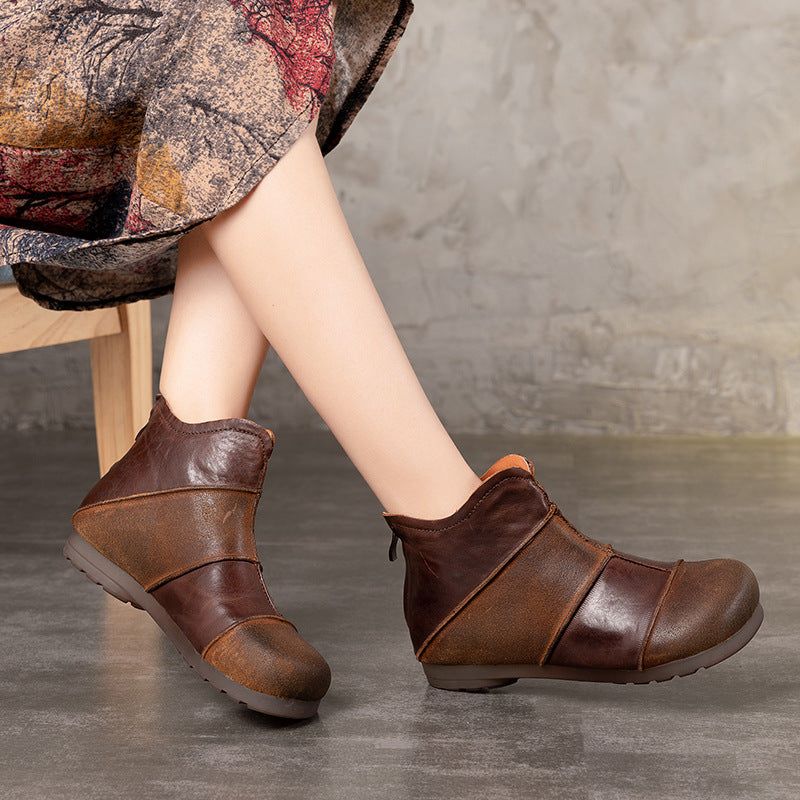 Bottes Courtes Pour Femmes En Cuir Rétro Faites À La Main