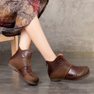 Bottes Courtes Pour Femmes En Cuir Rétro Faites À La Main