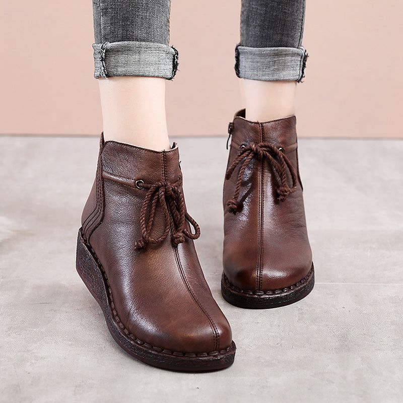 Bottes Courtes Pour Femmes En Cuir Rétro Faites À La Main