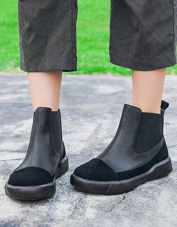 Bottes Courtes Pour Femmes En Cuir Rétro Faites À La Main D'automne