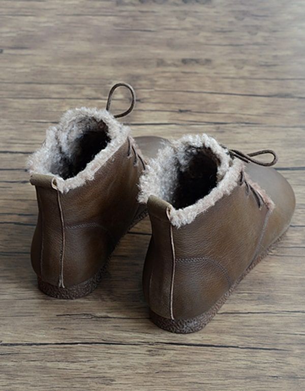 Bottes Courtes Pour Femmes En Cuir Rétro Faites À La Main En Peluche