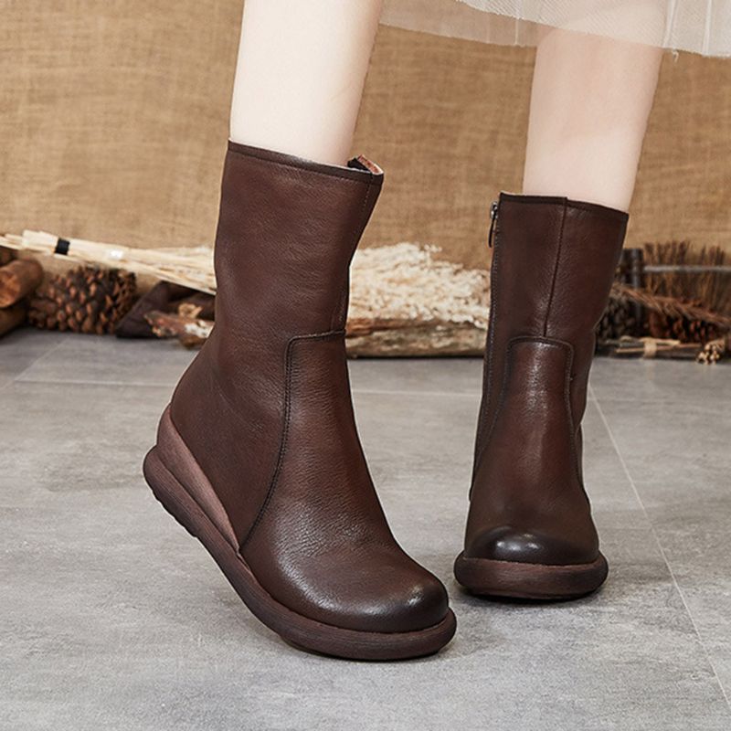 Bottes Courtes D'hiver En Cuir Rétro Faites À La Main | Chaussures Cadeaux