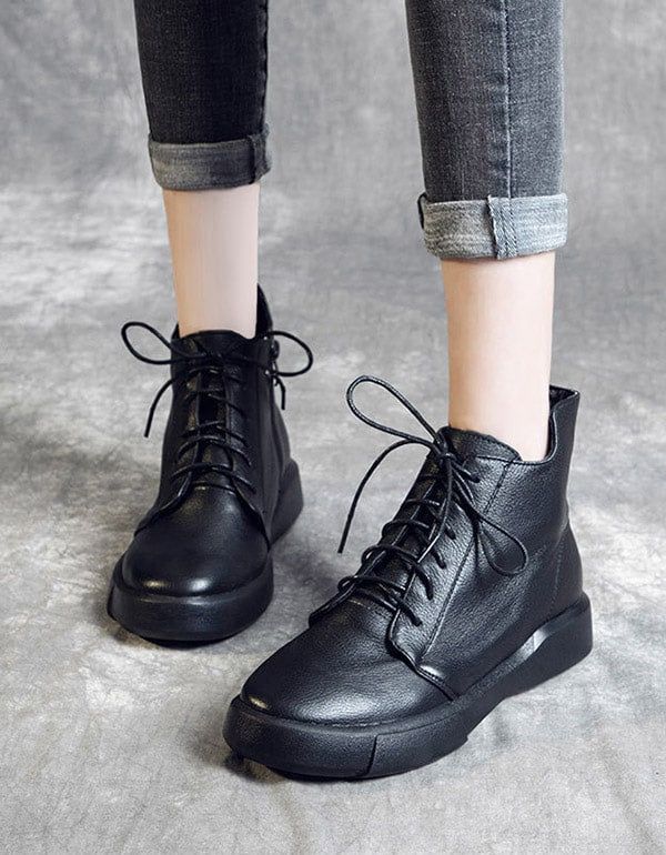 Bottes Courtes Noires De Style Britannique En Cuir Rétro