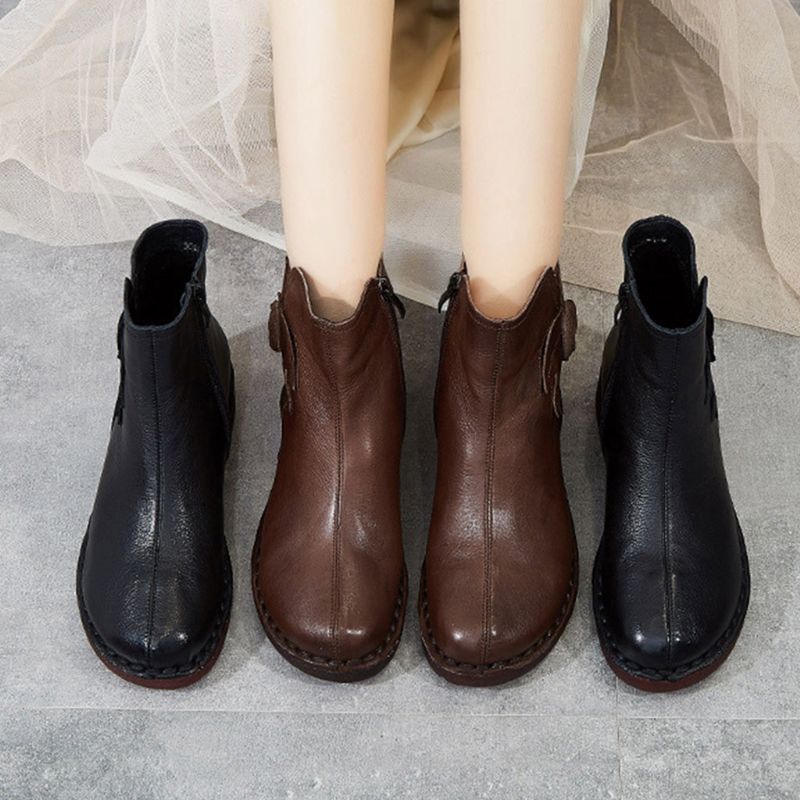 Bottes Courtes Rétro Faites À La Main En Cuir D'hiver | Chaussures Cadeaux