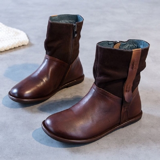 Bottes Courtes En Velours À Coutures Rétro Pour Femmes