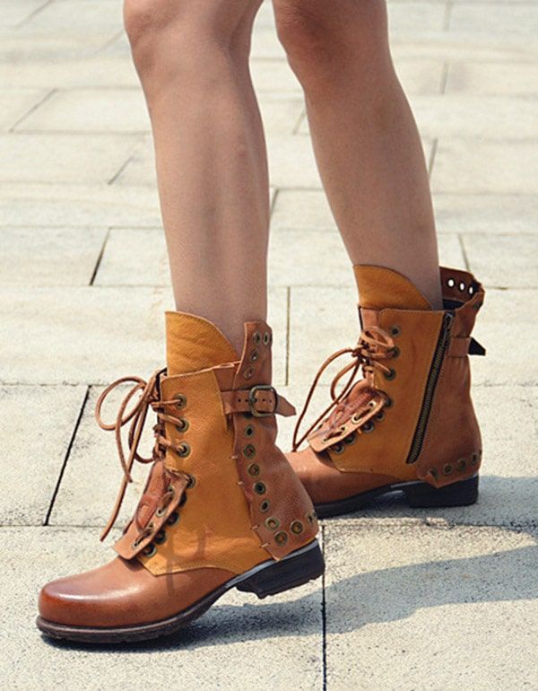 Bottes De Cowboy En Cuir À Lacets Pour Femmes