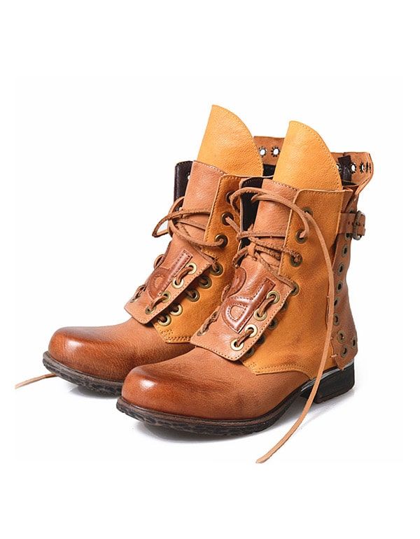 Bottes De Cowboy En Cuir À Lacets Pour Femmes