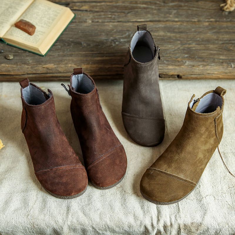 Bottes En Cuir Rétro Confortables En Cuir Suédé