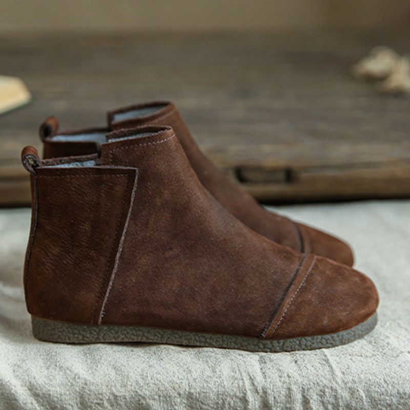 Bottes En Cuir Rétro Confortables En Cuir Suédé