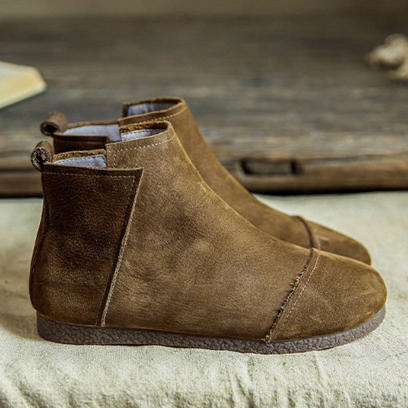 Bottes En Cuir Rétro Confortables En Cuir Suédé