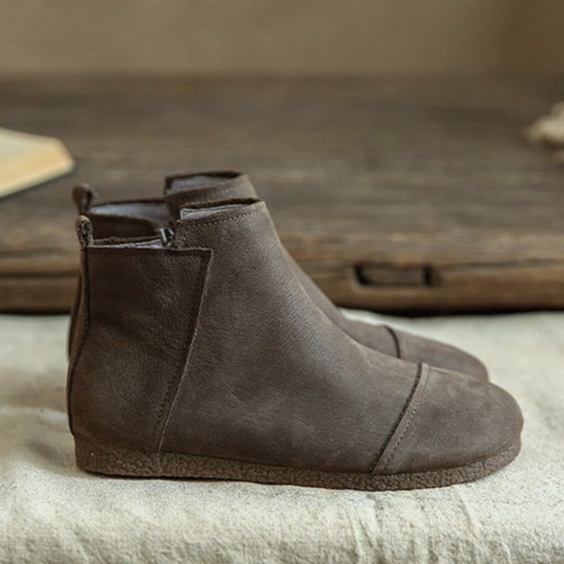 Bottes En Cuir Rétro Confortables En Cuir Suédé