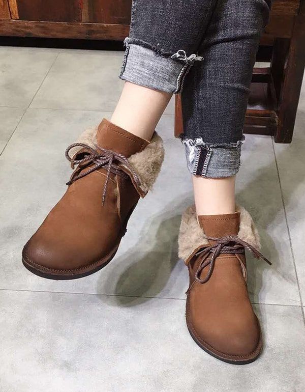 Bottes En Cuir Rétro Faites À La Main Pour Femmes