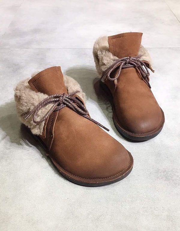 Bottes En Cuir Rétro Faites À La Main Pour Femmes