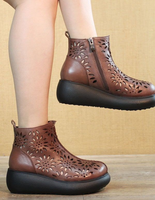 Bottes D'été En Cuir Rétro À Tête Ronde