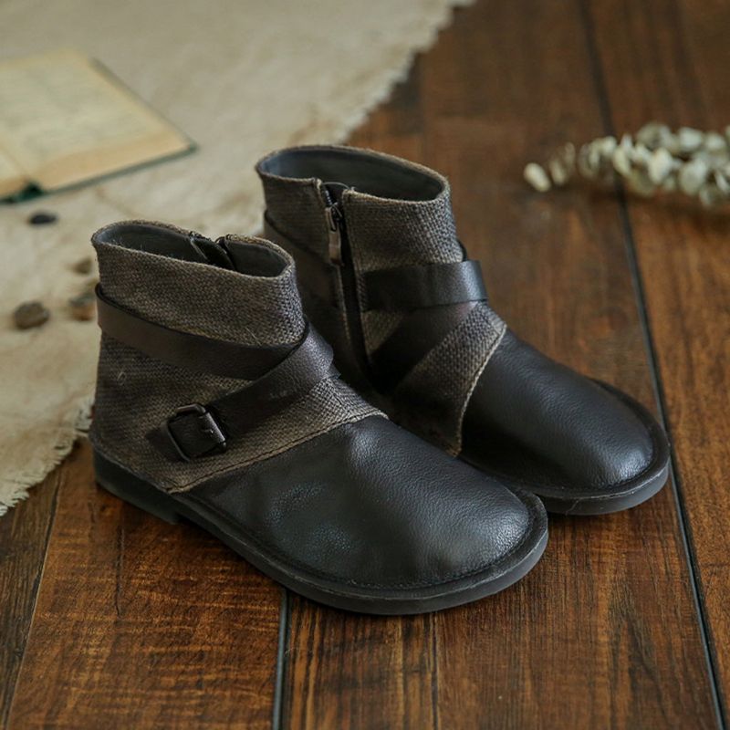 Bottes Pour Femmes À La Cheville En Cuir Rétro Automne-hiver | Chaussures Cadeaux