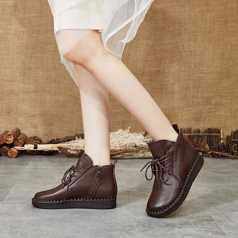 Bottes Pour Femmes Courtes Rétro En Cuir Faites À La Main | Chaussures Cadeaux