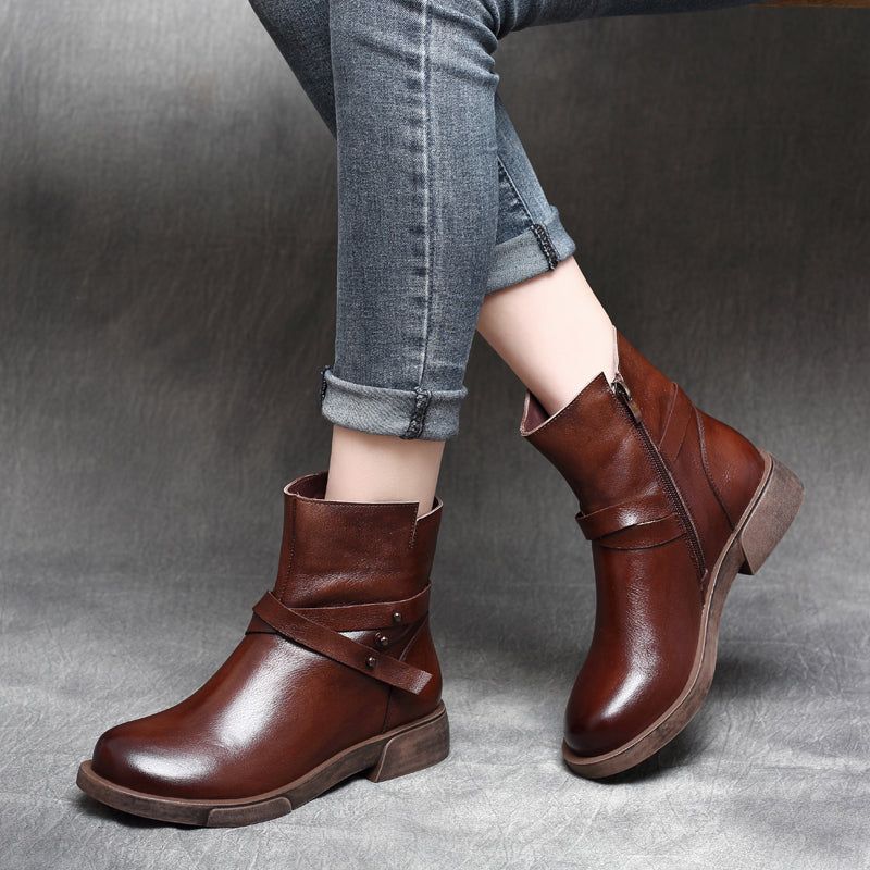 Bottes Pour Femmes En Cuir D'automne Et D'hiver