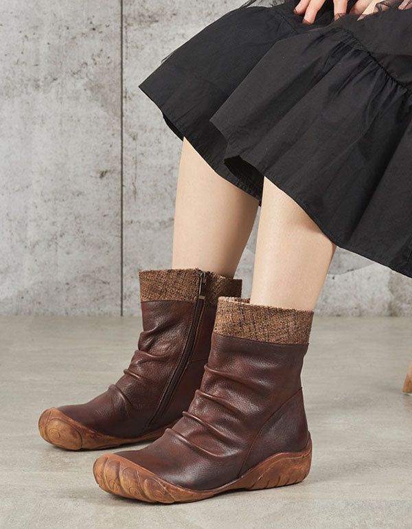 Bottes Pour Femmes En Cuir Peintes À La Main Automne Hiver