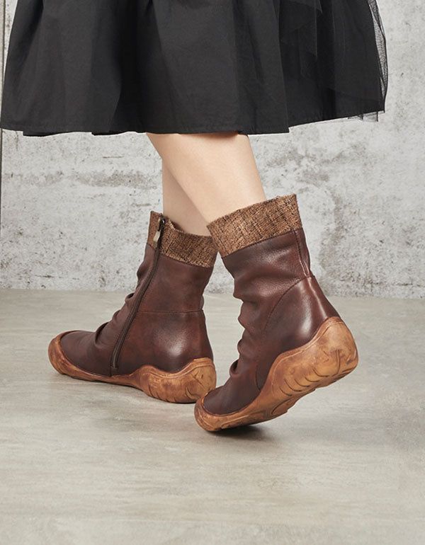 Bottes Pour Femmes En Cuir Peintes À La Main Automne Hiver