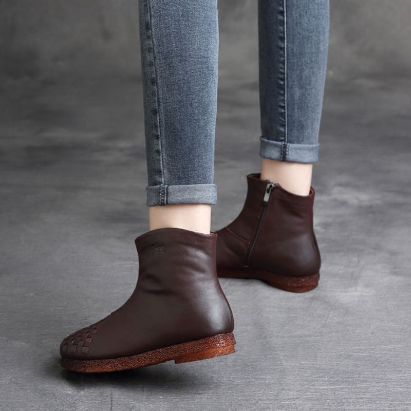 Bottes Pour Femmes En Cuir Rétro Automne Hiver 35-42 | Chaussures Cadeaux