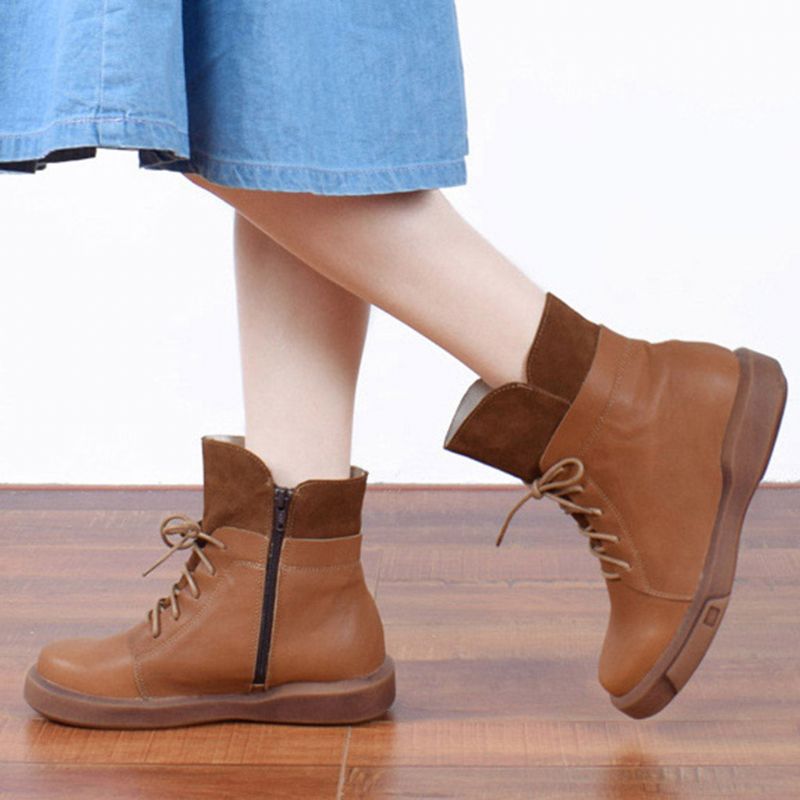 Bottes Pour Femmes En Cuir Rétro Faites À La Main