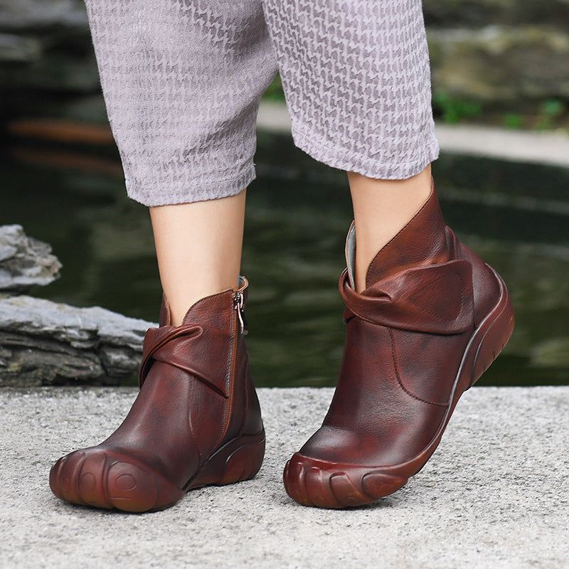 Bottes Pour Femmes En Cuir Rétro Originales Faites À La Main