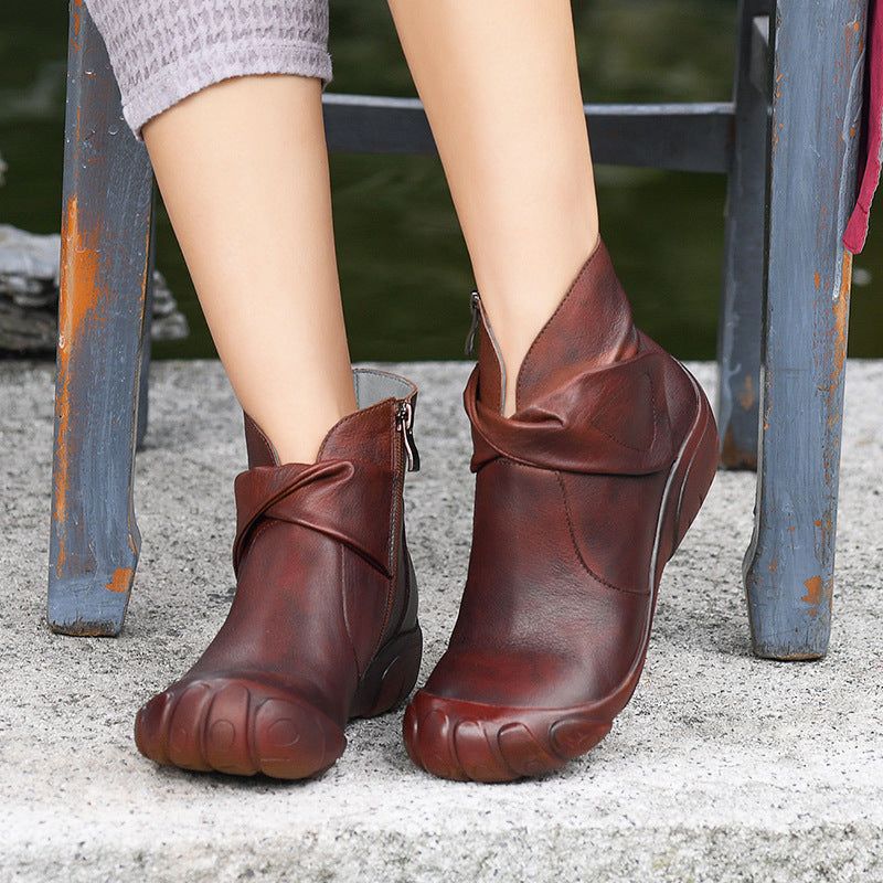 Bottes Pour Femmes En Cuir Rétro Originales Faites À La Main